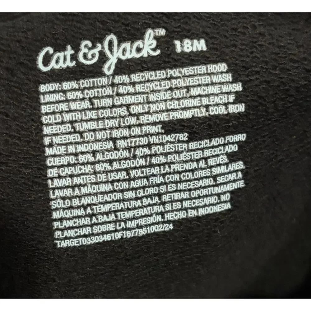 Cat & Jack 18M Dinosaur Glow in Dark 3D Spike Full Zip Jacket Black New With Tag